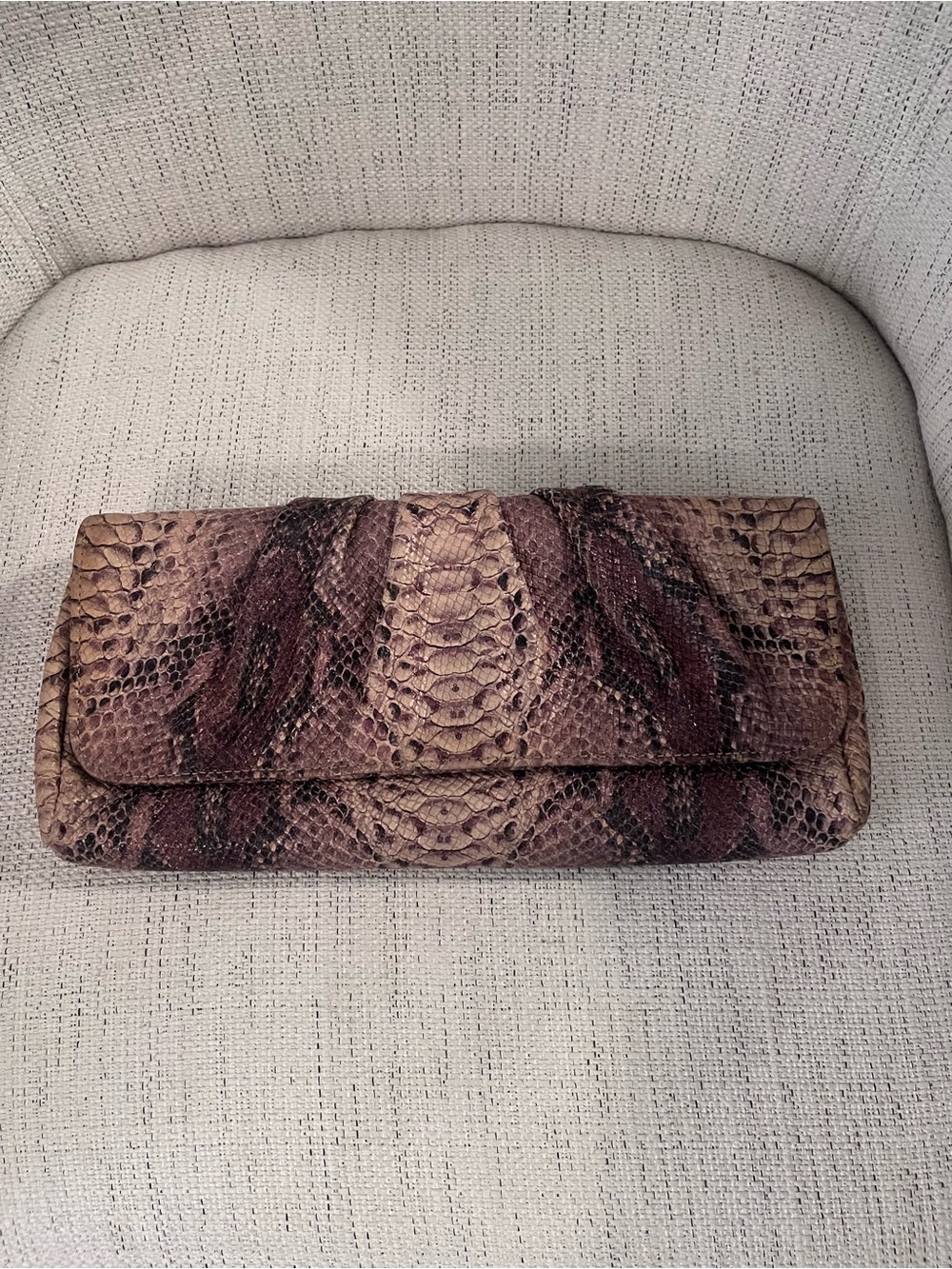 Lauren Merlin Python Foldover Clutch in Brown and Tan